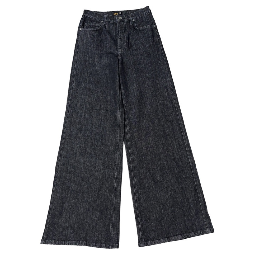 Lee A-line Wide Leg High Rise Flare Button Fly Jeans Black Washed Size 26